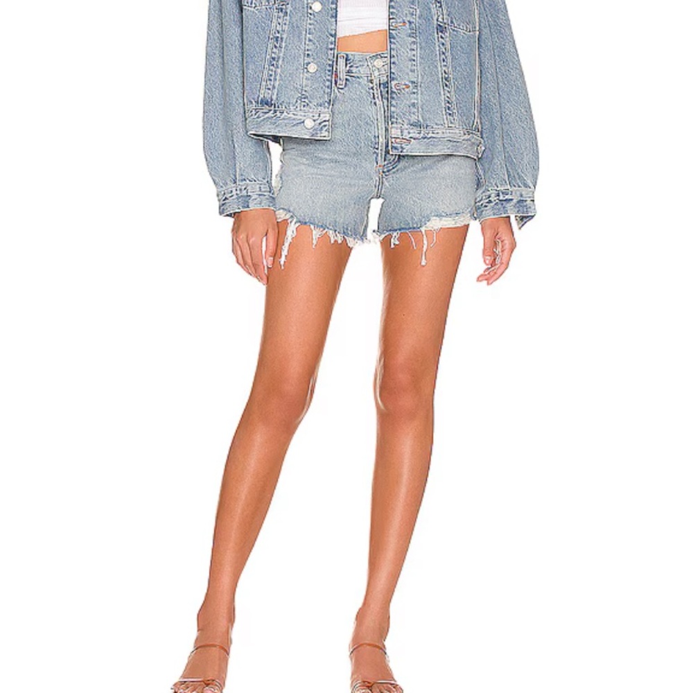 Agolde Dee Blue Jean Shorts Distressed High-Waisted